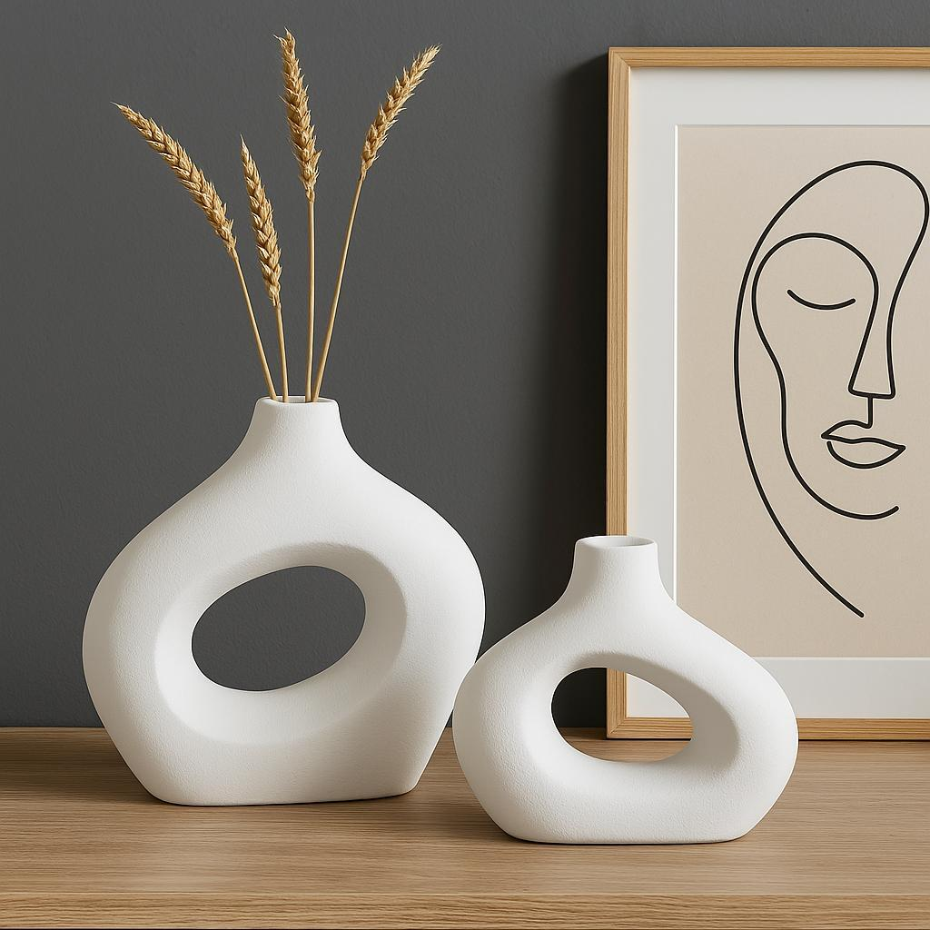 Kit Vaso Minimalista Decorativo Boho Bohochic Rustico Moderno Escritorio Escultura 2pçs