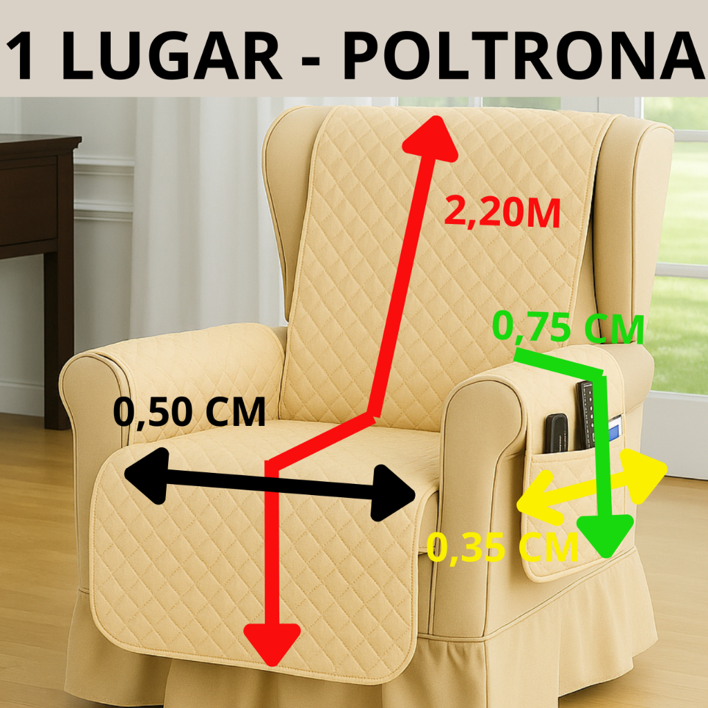 PROTETOR DE SOFÁ MATELADO ULTRASSÔNICO PARA SOFÁ DE 1,2 ,3 E 4 LUGARES COM PORTA OBJETOS