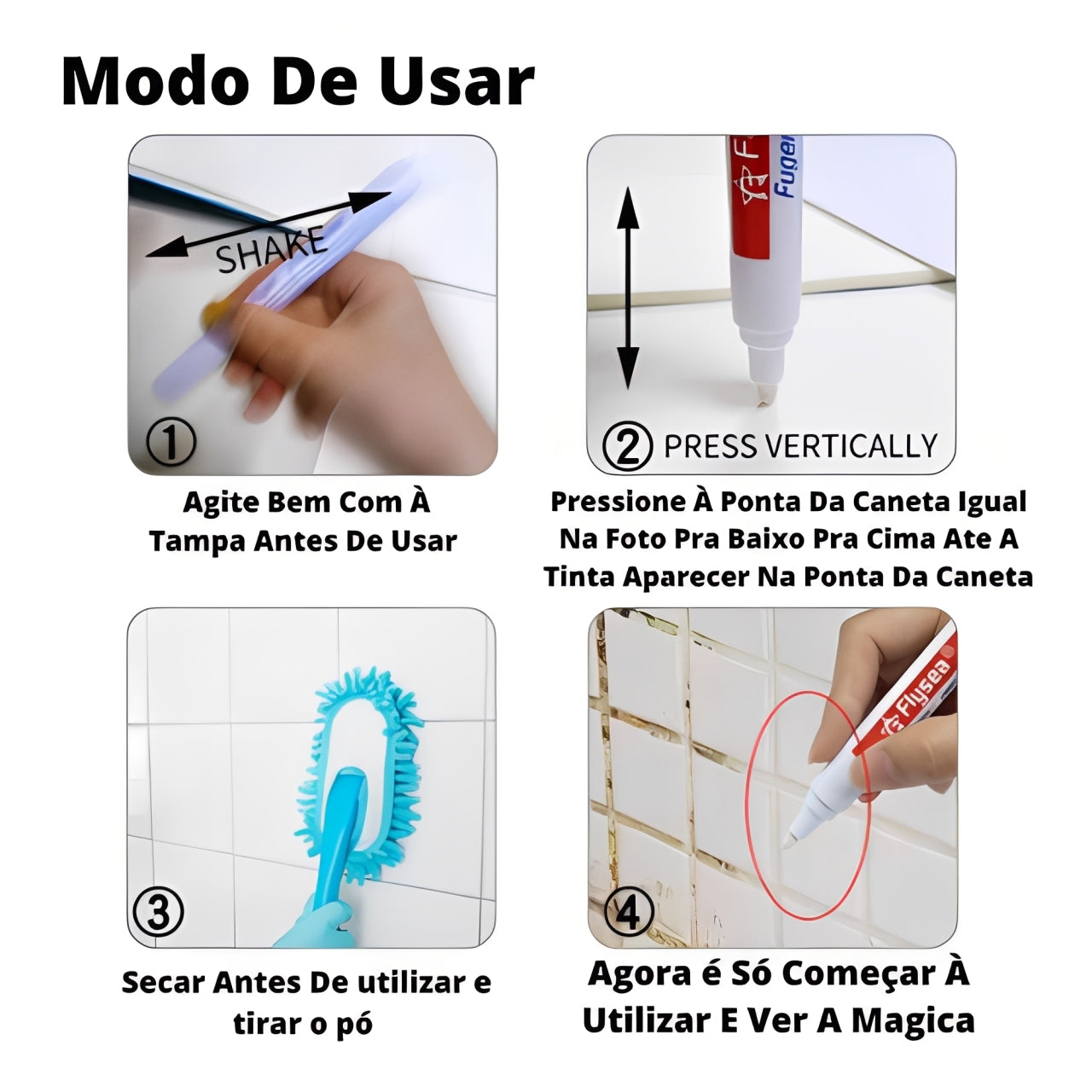 Caneta Magica de Rejunte Permanente Anti-Mofo Bege e Cinza