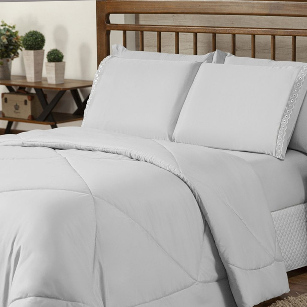 Jogo de Cama Kit  Peças com Lençol e Fronha Bordado Ingles