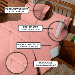 Kit Colcha Edredom Casal Queen  Peças Dupla Face Com Jogo de Lençol Cobre Leito Cama Padrão