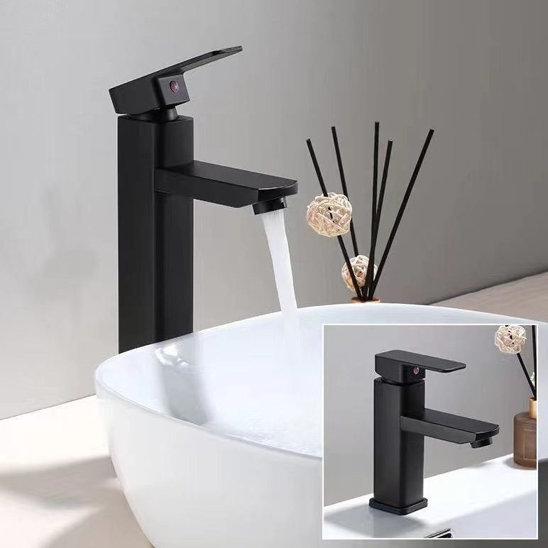 Torneira quadrada preta quente e fria torneira de armário de banheiro preto torneira de pintura de furo único