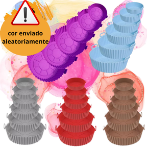 Kit 6 Forma Antiaderente Para Air Fryer Silicone Forno Microondas + Pincel Culinario