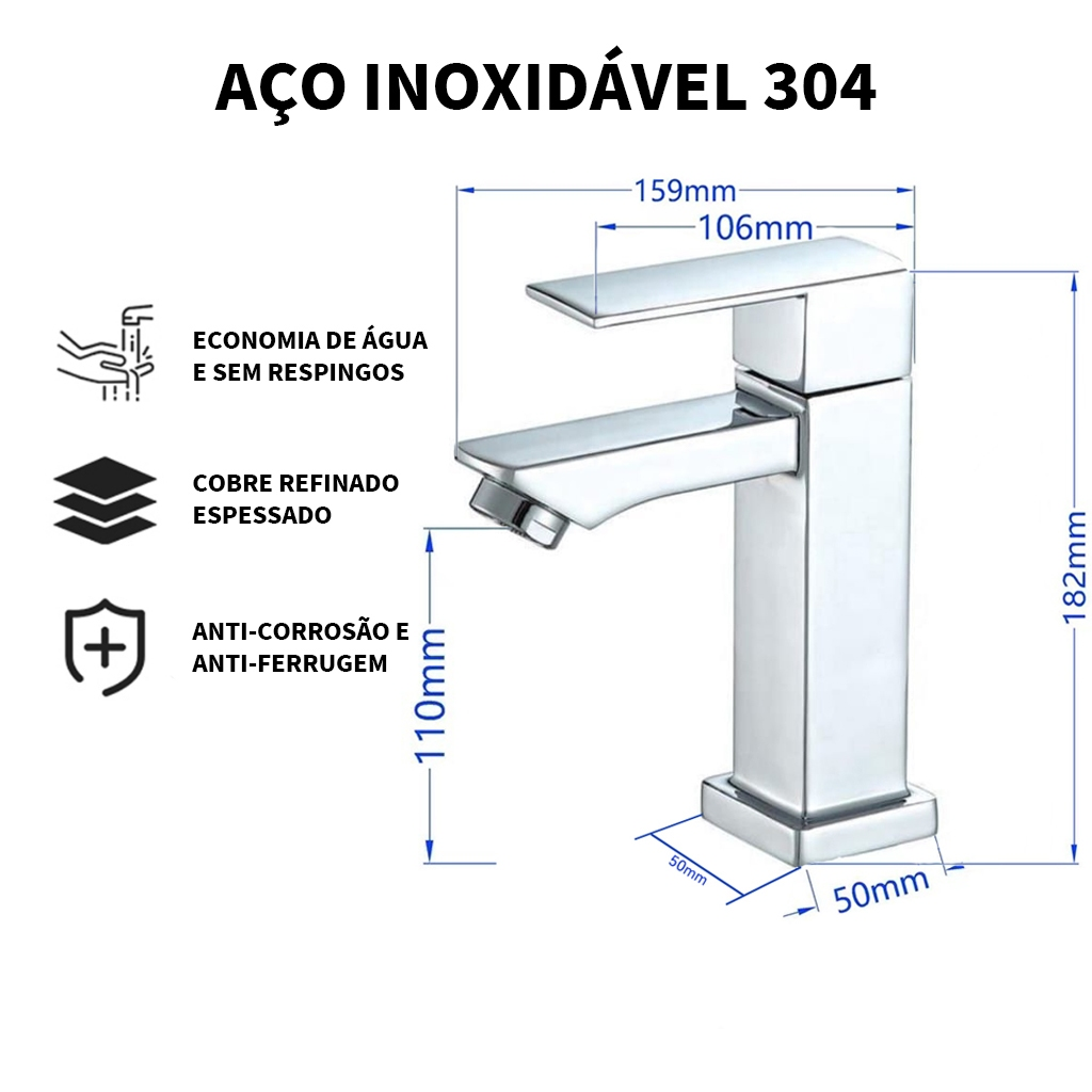 Torneira Banheiro Preta SquareLux