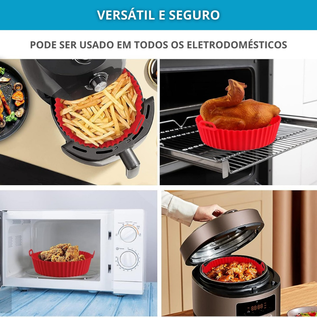 Kit 6 Forma Antiaderente Para Air Fryer Silicone Forno Microondas + Pincel Culinario