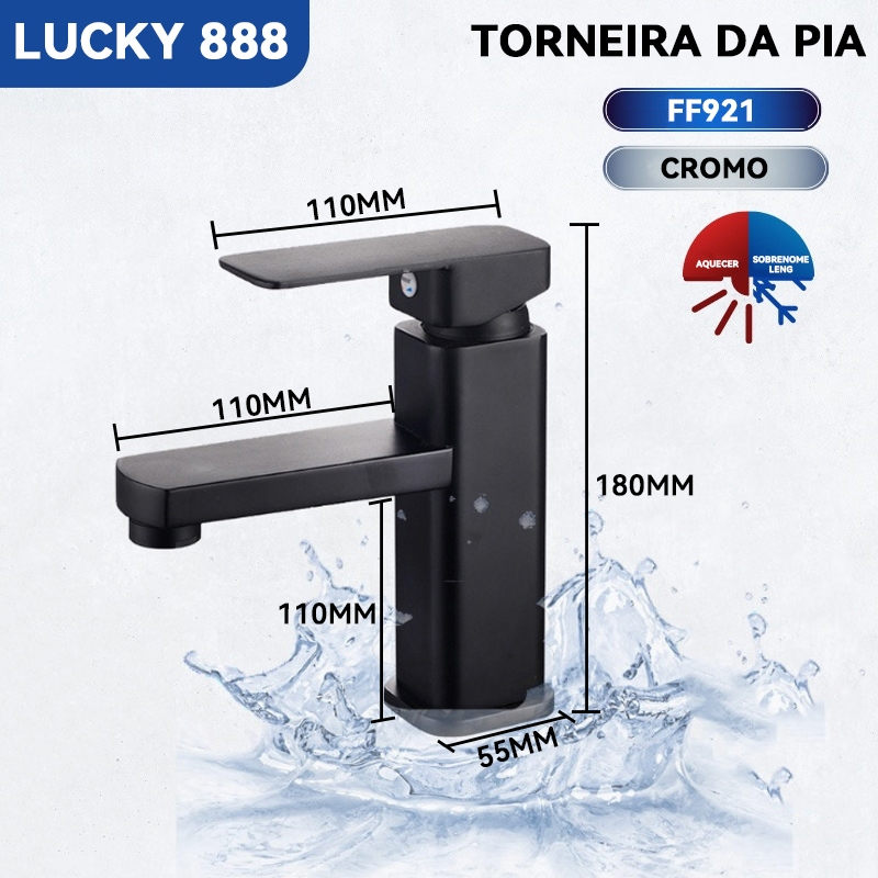 Torneira Banheiro Preta SquareLux