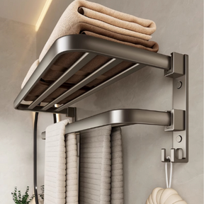 Porta Toalha Suporte Toalheiro Banheiro Duplo Aço Inox Premium Retratil 90° Sem adesivos, precisa fazer furos