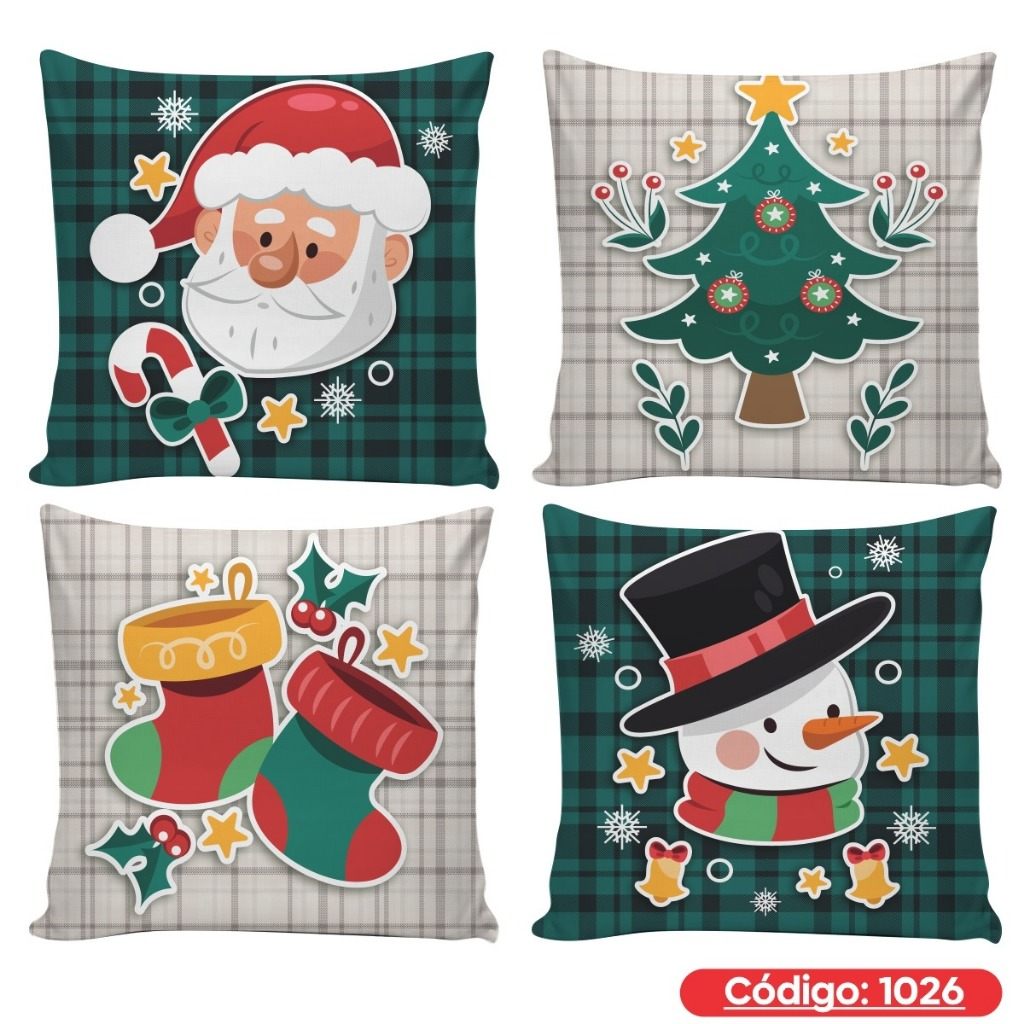 Kit 4 Capas de Almofadas Decorativas 45x45cm Feliz Natal