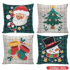 Kit 4 Capas de Almofadas Decorativas 45x45cm Feliz Natal