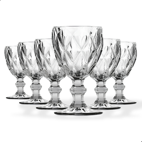 Jogo de 6 Taças de Vidro Diamond Transparente Ambar Furta Cor Verde Azul Fume Bico De Jaca 330ml