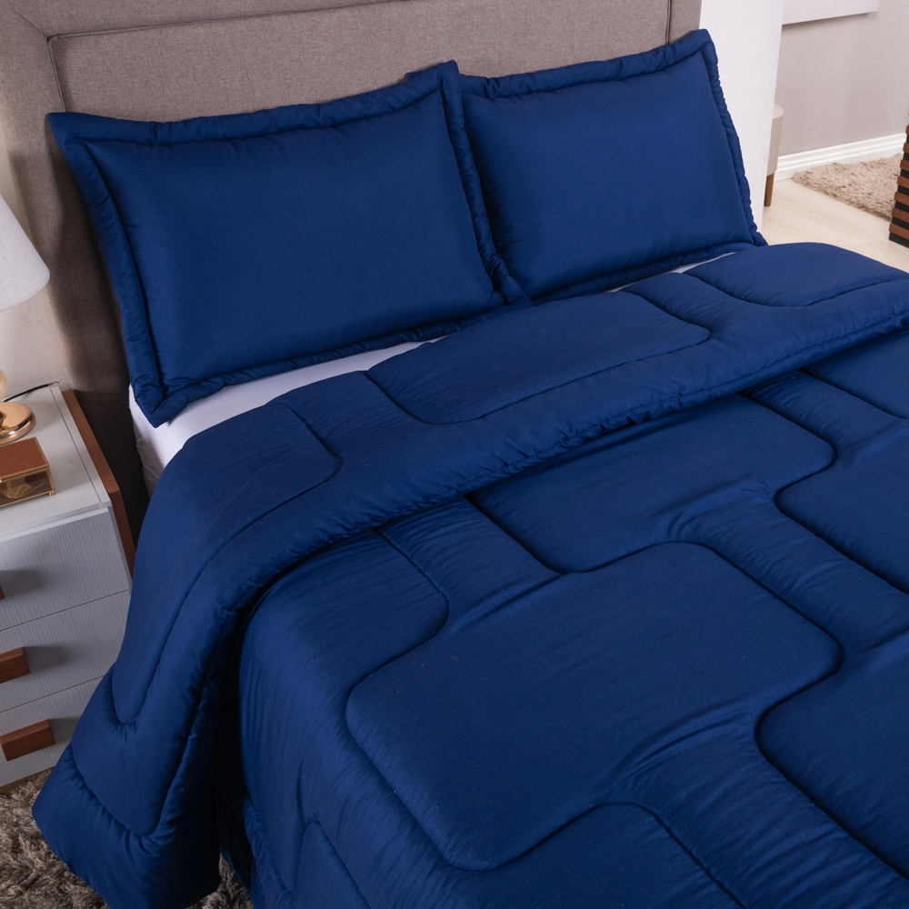 Kit Edredom Dupla Face 3 Peças Micropercal 400 Fios Cama Queen e King Toque Extra Macio