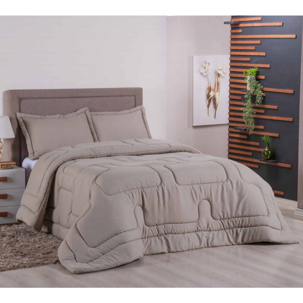 Kit Edredom Dupla Face 3 Peças Micropercal 400 Fios Cama Queen e King Toque Extra Macio