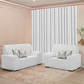 Kit Sala Decoração Completa - Cortina 3M + Capa Sofá Coladinha 3 e 2 Lugar + Brinde de 4 Capas de Almofada