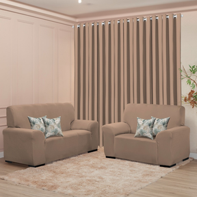 Kit Sala Decoração Completa - Cortina 3M + Capa Sofá Coladinha 3 e 2 Lugar + Brinde de 4 Capas de Almofada