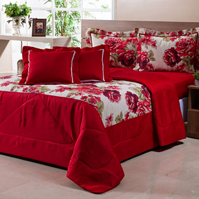 Edredom Colcha Estampada 05 Peças Cobre Leito Queen Dupla Face