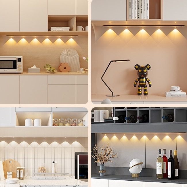 Luzes De Armário LED Ultra-Finas Sem Fio Magnéticas Multi-Funcionais Ajustáveis De 3 Cores Sensor Lâmpada -F9