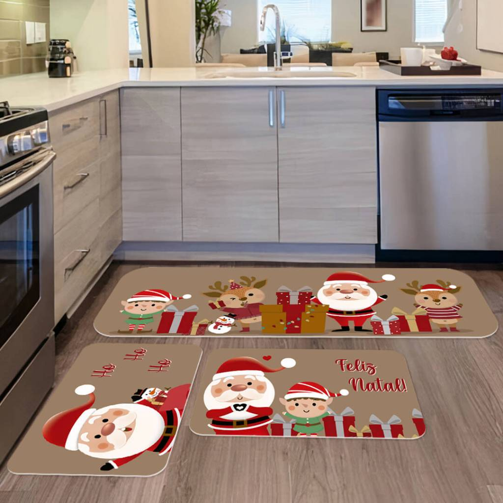 COMBO NATALINO: Kit com 4 Capas para Almofadas + Kit com 3 Tapetes para Cozinha + Trilho de Mesa 01