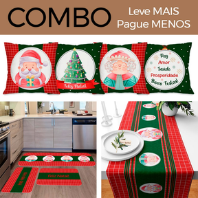 COMBO NATALINO: Kit com 4 Capas para Almofadas + Kit com 3 Tapetes para Cozinha + Trilho de Mesa 01