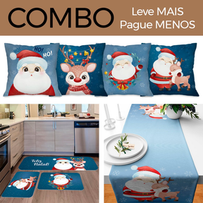 COMBO NATALINO: Kit com 4 Capas para Almofadas + Kit com 3 Tapetes para Cozinha + Trilho de Mesa 01