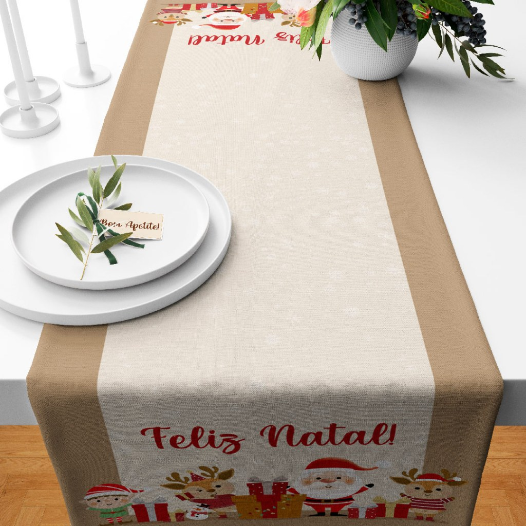 COMBO NATALINO: Kit com 4 Capas para Almofadas + Kit com 3 Tapetes para Cozinha + Trilho de Mesa 01