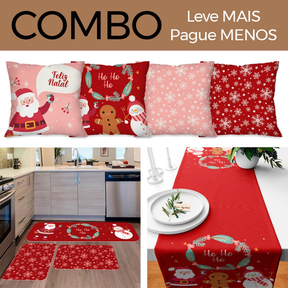 COMBO NATALINO: Kit com 4 Capas para Almofadas + Kit com 3 Tapetes para Cozinha + Trilho de Mesa 01