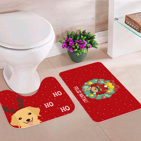 Jogo de 2 Tapetes para Banheiro Decorativos Exclusivo Natalino Antiderrapante Noel e Amigos