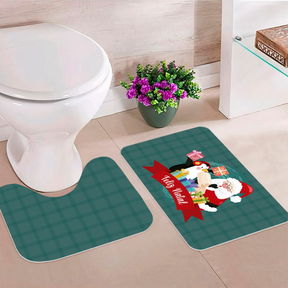 Jogo de 2 Tapetes para Banheiro Decorativos Exclusivo Natalino Antiderrapante Noel e Amigos