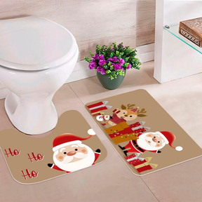 Jogo de 2 Tapetes para Banheiro Decorativos Exclusivo Natalino Antiderrapante Noel e Amigos
