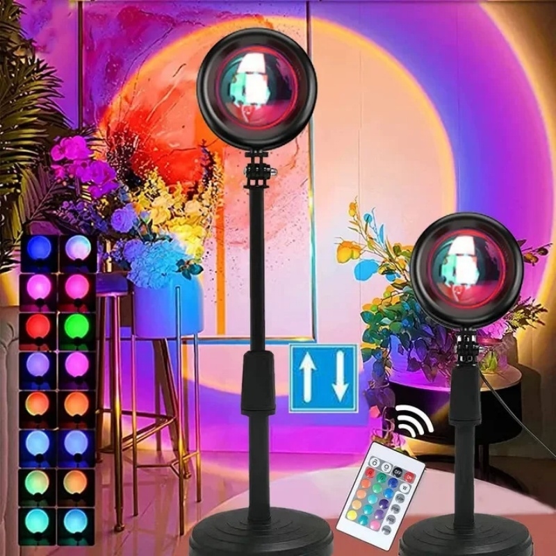 Lâmpada Pôr do Sol com Controle Remoto Luz Noturna USB 16 Cores Ajustáveis para Decoração de Quarto