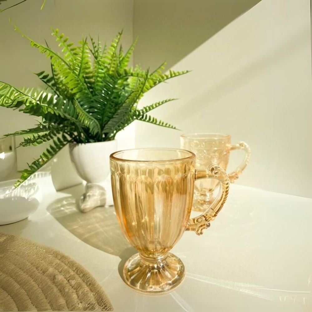 Jogo de Xícaras Caneca Cristal Vidro 190ml Transparente e Âmbar Para Capuccino Chá Café