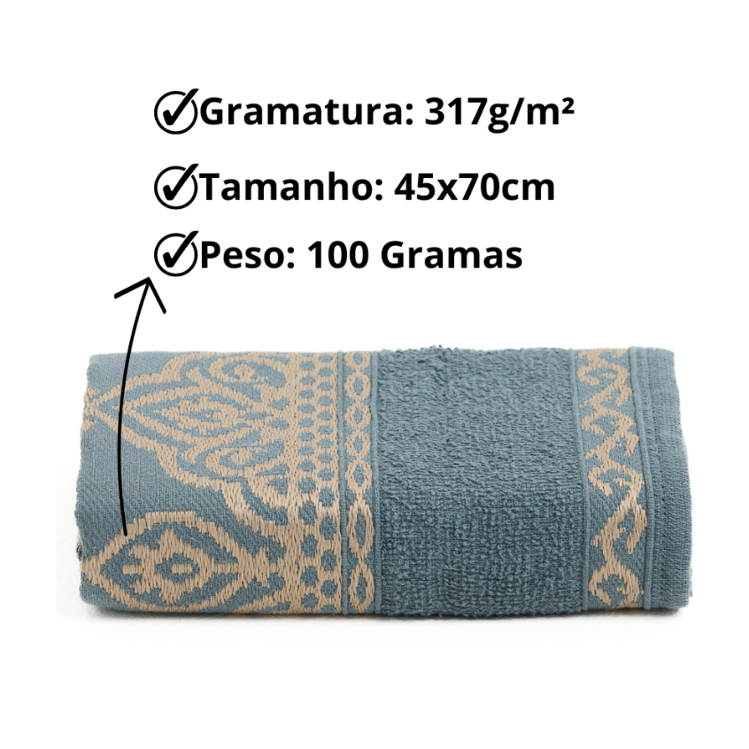 Kit 5 Toalha de Rosto Premium Grossa Bordada - 45x70cm - 100% Algodão - Seca Bem Veneza