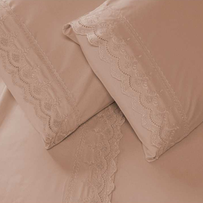 Jogo de Lençol Cama Casal Queen e King  peças Bordado Inglês Com Detalhes Luxo  Fios