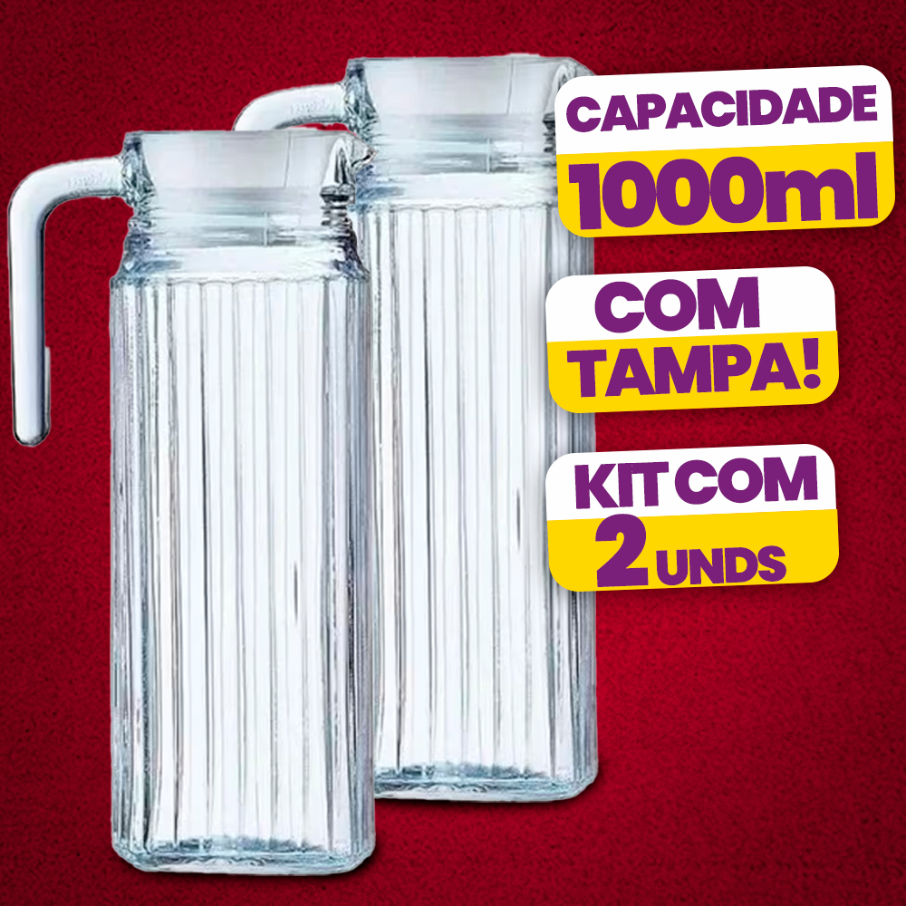 Kit 2 Jarras De Vidro Suíça 1 Litro Jarra Para Suco Água Vidro Resistente - COMPRE 1 LEVE 2