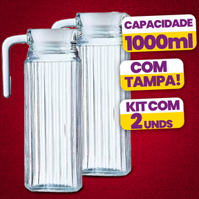 Kit 2 Jarras De Vidro Suíça 1 Litro Jarra Para Suco Água Vidro Resistente - COMPRE 1 LEVE 2