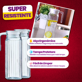 Kit 2 Jarras De Vidro Suíça 1 Litro Jarra Para Suco Água Vidro Resistente - COMPRE 1 LEVE 2
