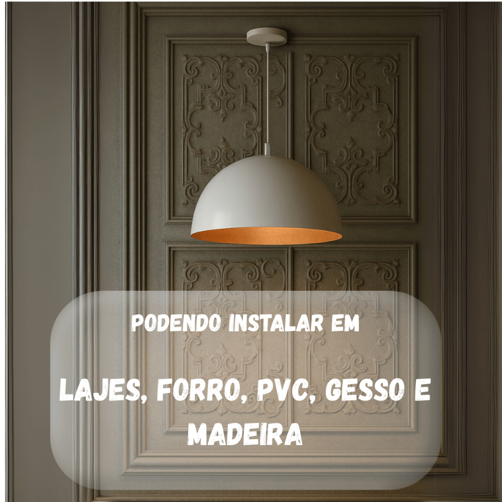 Lustre Meia lua 30cm Pendente Branco c/ Cobre Decoração Elegante Sala Cozinha Teto
