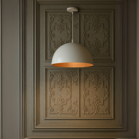 Lustre Meia lua 30cm Pendente Branco c/ Cobre Decoração Elegante Sala Cozinha Teto