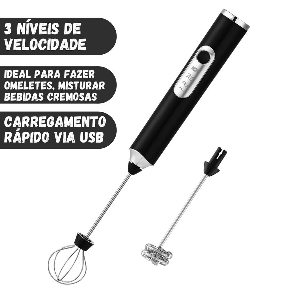 Batedor Misturador Mixer Elétrico para Bebidas Leite Café Clara de Ovo 2 em 1 taobiju