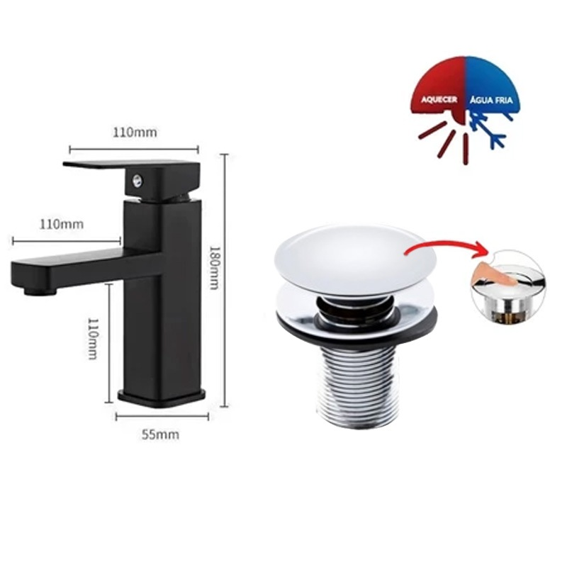 Torneira Banheiro Preta SquareLux