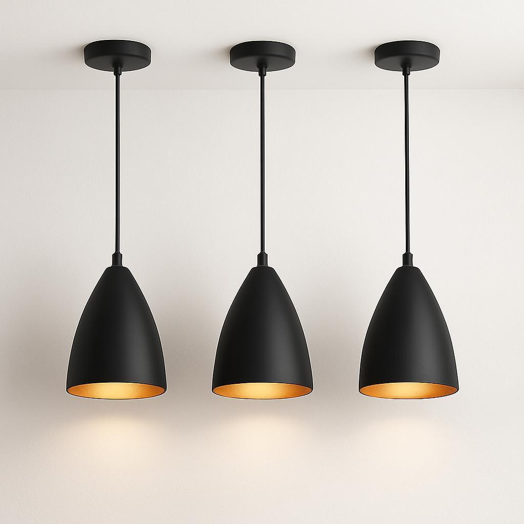 Kit 3 Luminárias Modernas Pendentes Sala Jantar De Teto Preta