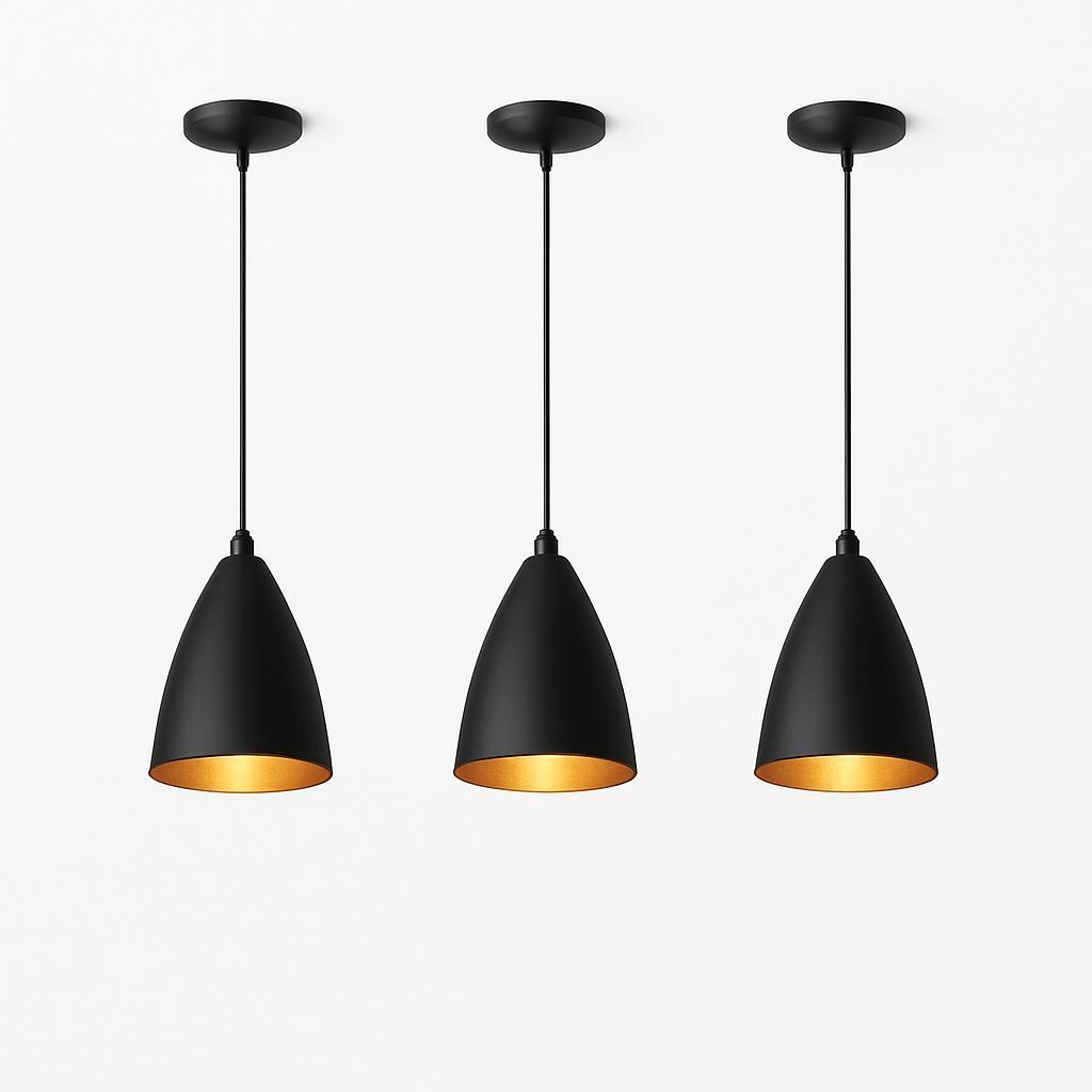 Kit 3 Luminárias Modernas Pendentes Sala Jantar De Teto Preta
