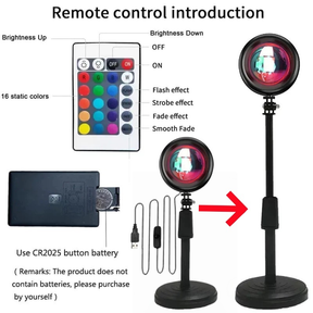 Lâmpada Pôr do Sol com Controle Remoto Luz Noturna USB 16 Cores Ajustáveis para Decoração de Quarto