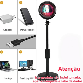 Lâmpada Pôr do Sol com Controle Remoto Luz Noturna USB 16 Cores Ajustáveis para Decoração de Quarto