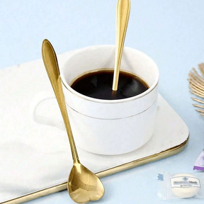 Kit Colher Coração Fofa para Cozinha Mesa Posta Douradas Café Sobremesa Chá Aço Inoxidável