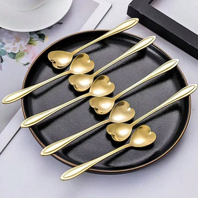 Kit Colher Coração Fofa para Cozinha Mesa Posta Douradas Café Sobremesa Chá Aço Inoxidável