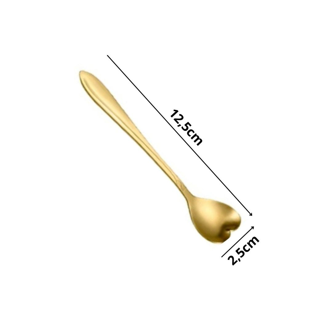 Kit Colher Coração Fofa para Cozinha Mesa Posta Douradas Café Sobremesa Chá Aço Inoxidável