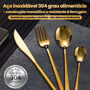 AICOOL 24 Jogo De Talheres Inoxidável 416 Suprimentos De Cozinha Talheres de Dourados Talheres