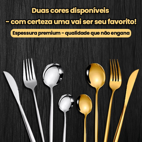 AICOOL 24 Jogo De Talheres Inoxidável 416 Suprimentos De Cozinha Talheres de Dourados Talheres