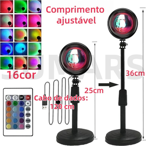 Lâmpada Pôr do Sol com Controle Remoto Luz Noturna USB 16 Cores Ajustáveis para Decoração de Quarto