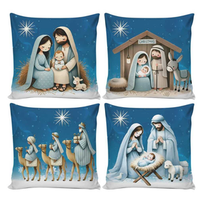 Kit 4 Capas de Almofadas Decorativas 45x45cm Feliz Natal